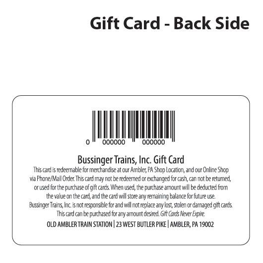 Bussinger Trains $75 Gift Card