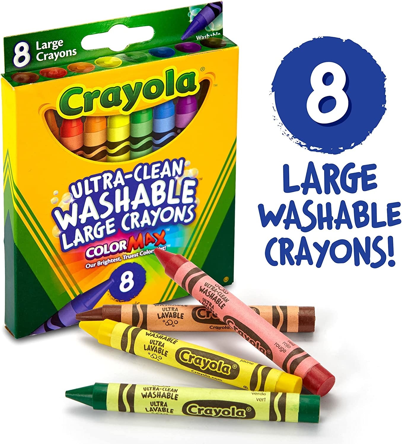 Crayola 523280 Ultra-Clean Washable Crayons, Large, 8