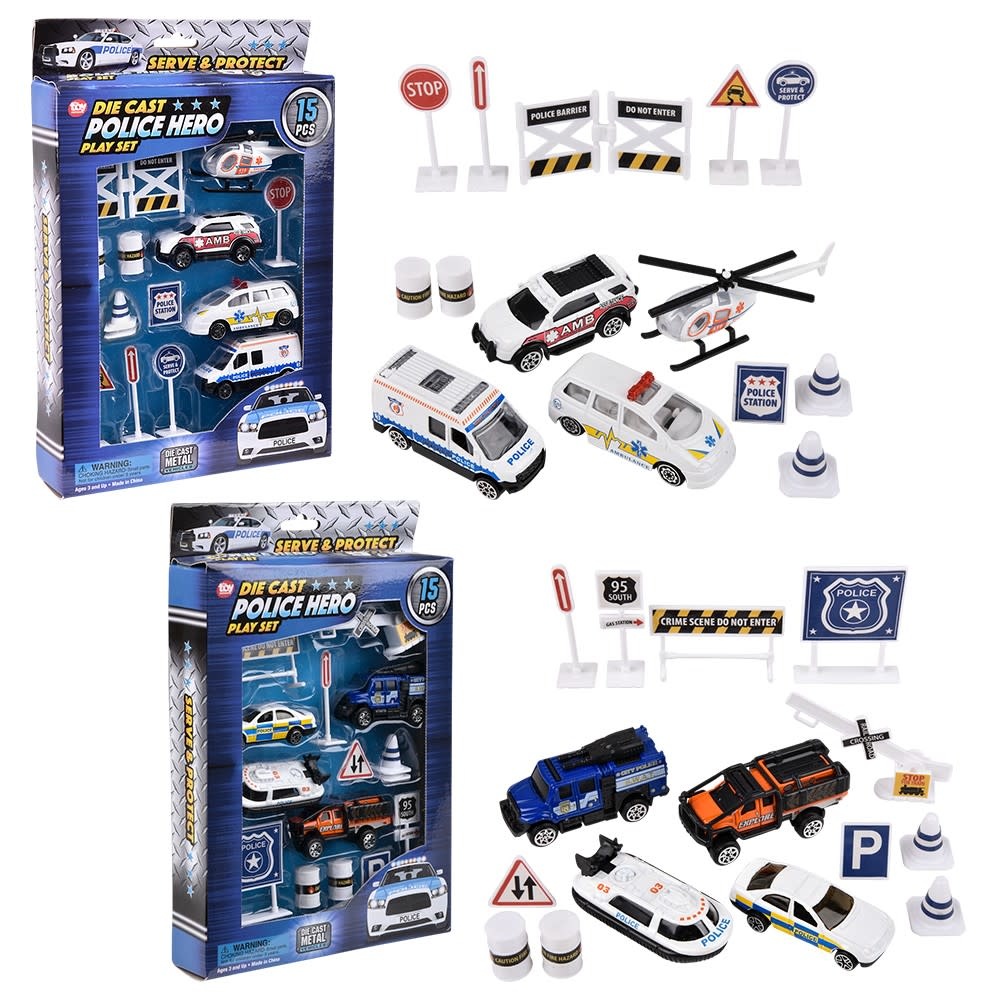The Toy Network 15 Piece Die-Cast Police Play Set