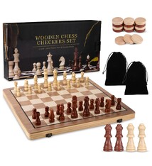 Playvibe 15" Wooden Chess/Checkers Set