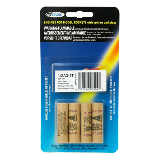 ESTES 1/2A3-4T Model Rocket Engines, (4pk)