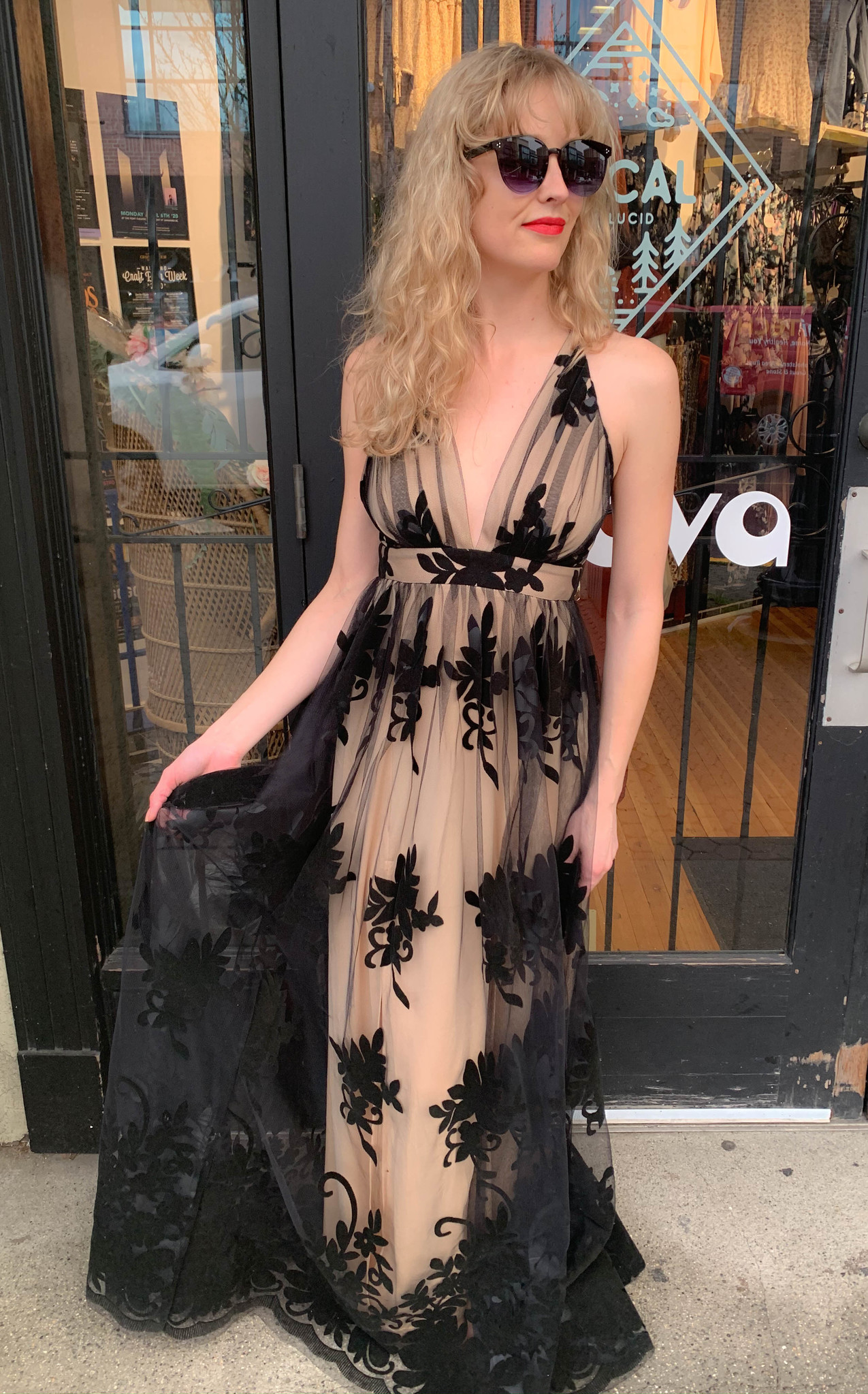 floral mesh gown
