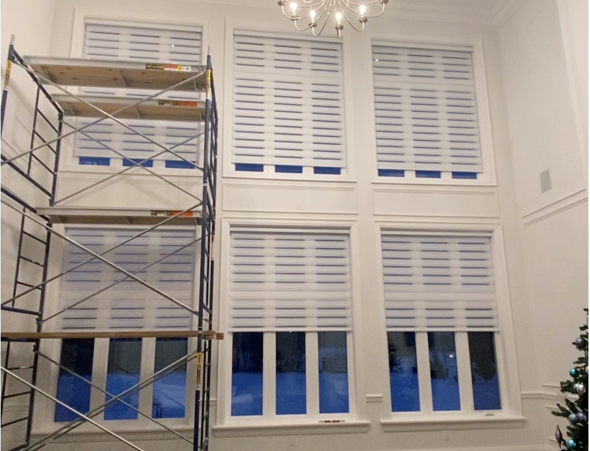 Multiple High Window Motorized Automated Blinds