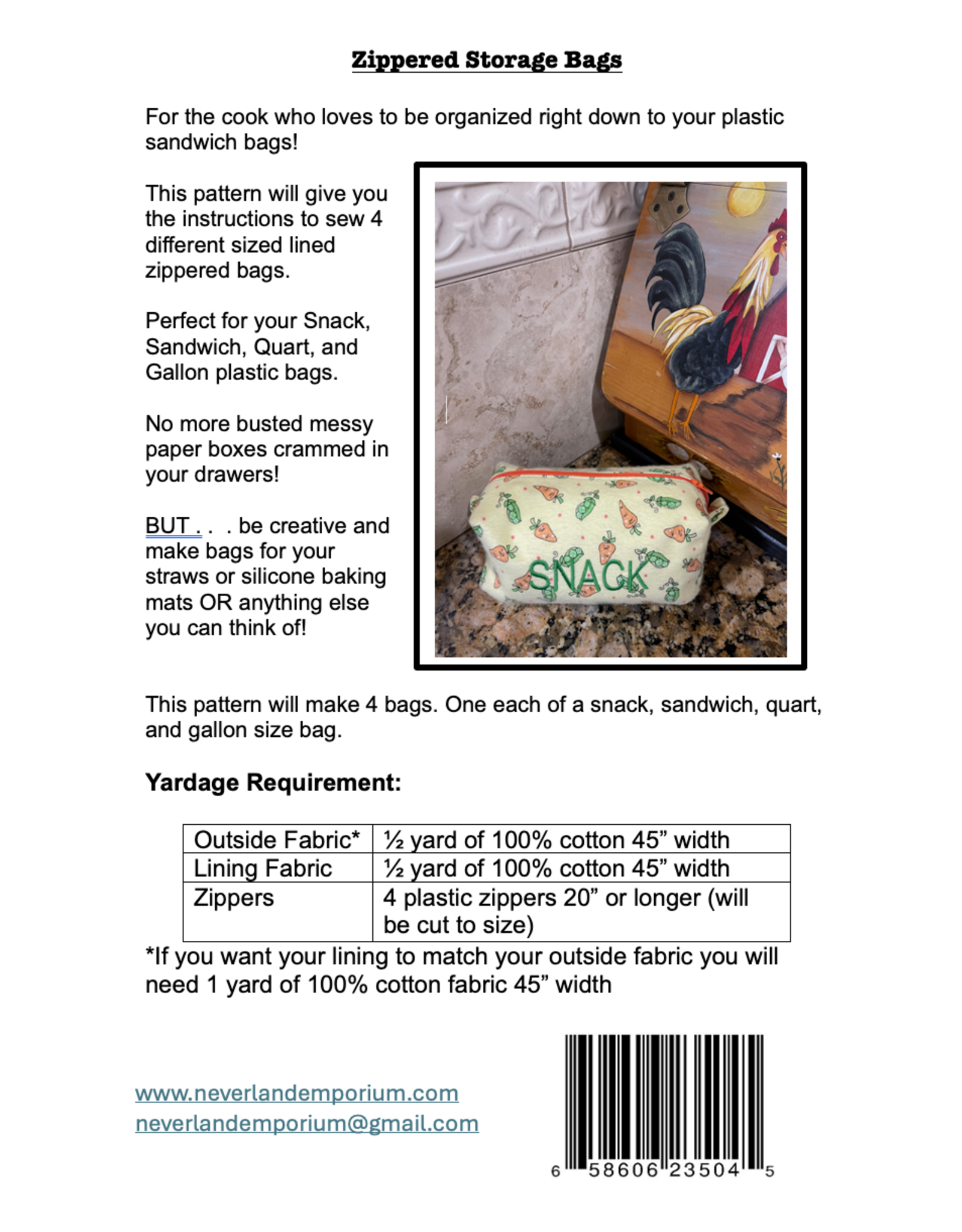 Zippered Storage Bags Pattern