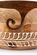 heartstrings Mango Wood Yarn Bowl with Etch Design