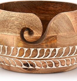 heartstrings Mango Wood Yarn Bowl with Etch Design