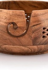 heartstrings Acacia Wood Yarn Bowl with Cutout Design