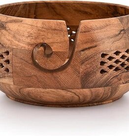 heartstrings Acacia Wood Yarn Bowl with Cutout Design