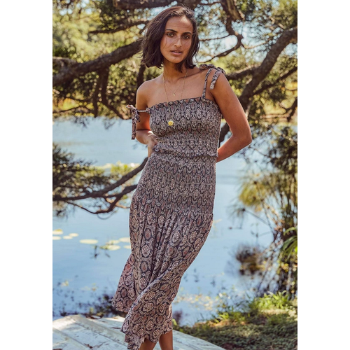 AUGUSTE AUGUSTE MONTAGUE BENNETT SHIRRED MIDI DRESS AUGUSTE AUGUSTE MONTAGUE BENNETT SHIRRED MIDI DRESS