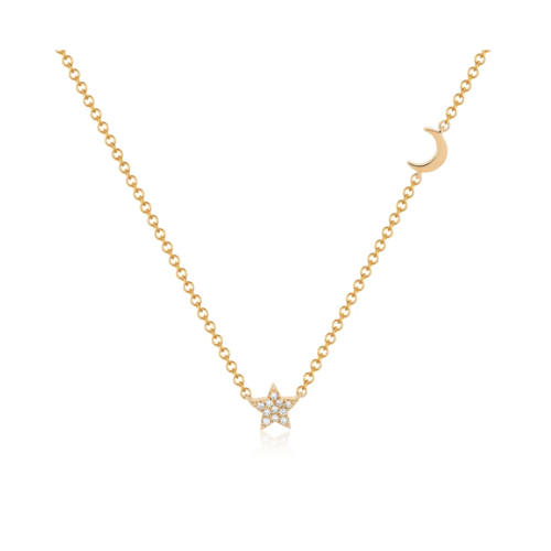 EF COLLECTION EF COLLECTION BABY DIAMOND STAR AND GOLD MOON NECKALCE 
