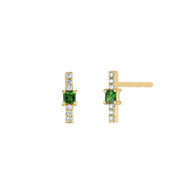 EF COLLECTION TSAVORITE AND DIAMOND PRINCESS BAR STUD