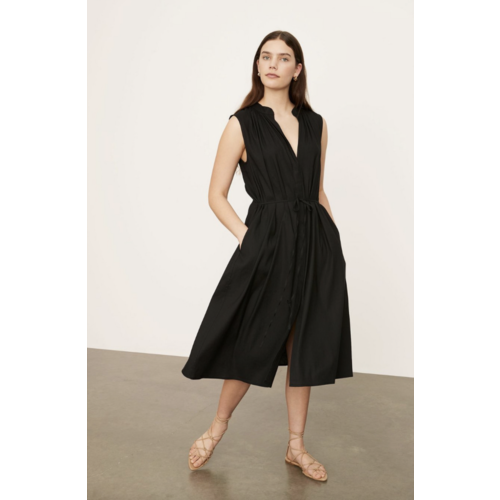 VINCE SHIRRED BAND COLLAR DRESS VINCE SHIRRED BAND COLLAR DRESS