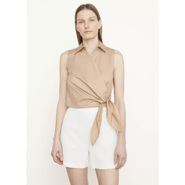 VINCE SLEEVELESS WRAP SHIRT