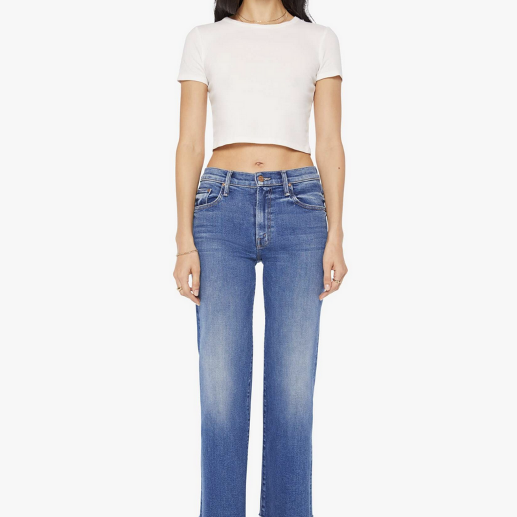 MOTHER MOTHER MID RISE RAMBLER ZIP ANKLE FRAY