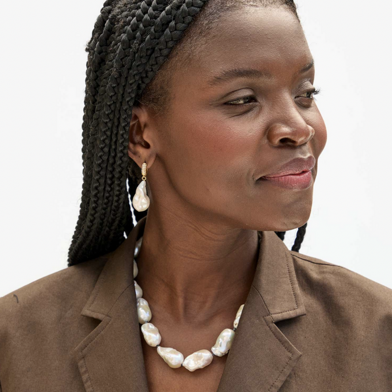 CLARE V. CLARE V. BAROQUE PEARL PAVE EARRINGS