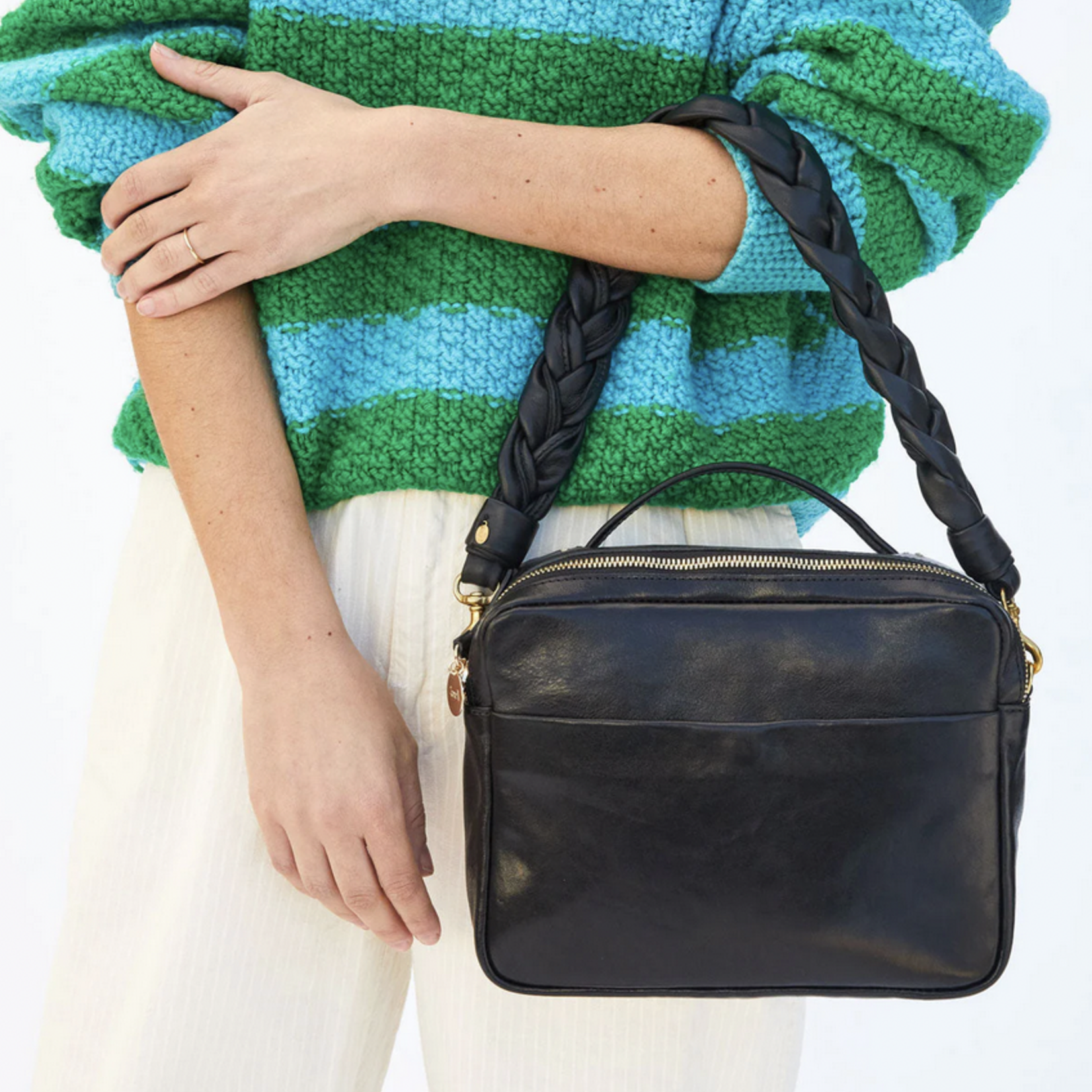 CLARE V. CLARE V. BRAIDED LEATHER SHOULDER STRAP