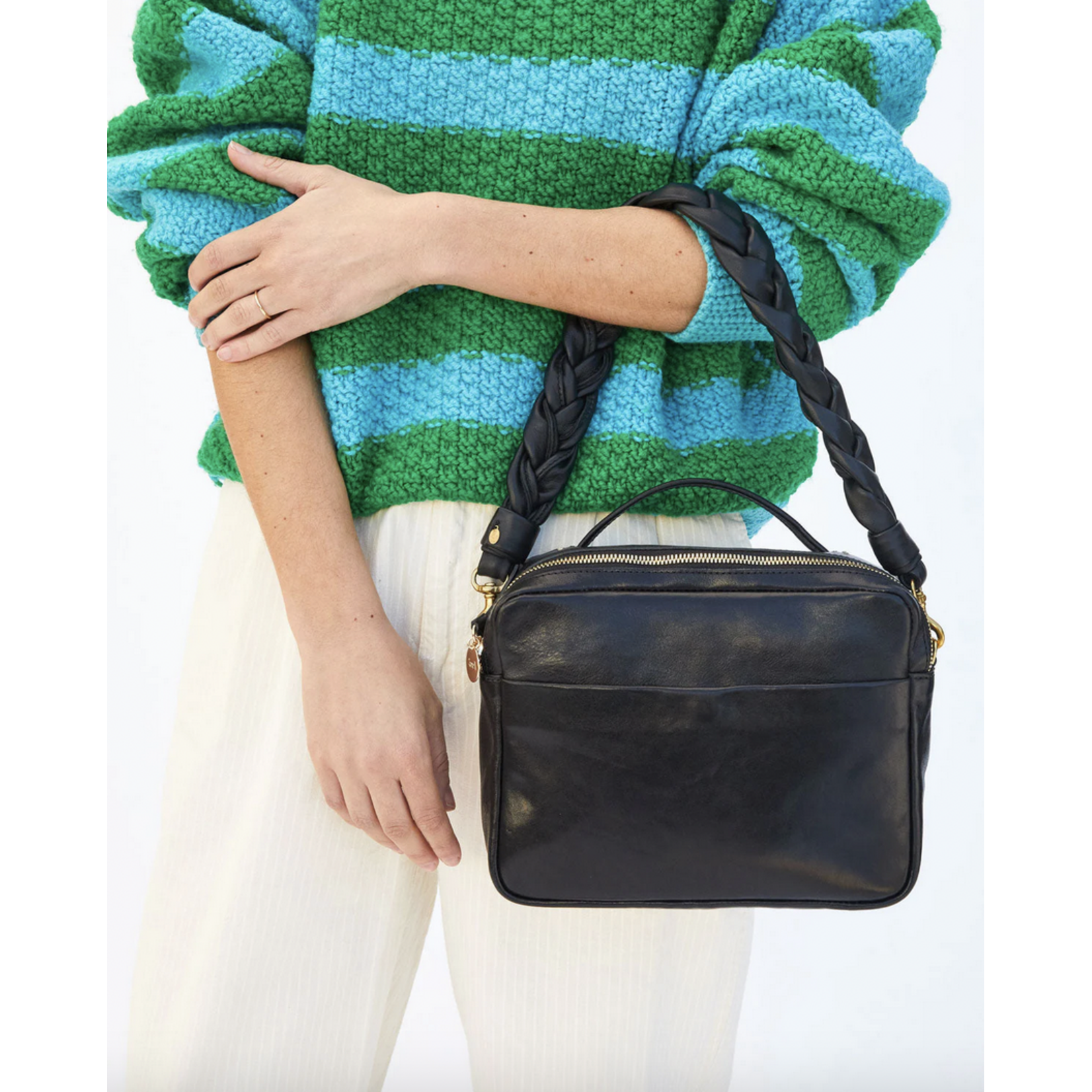 CLARE V. CLARE V. BRAIDED LEATHER SHOULDER STRAP