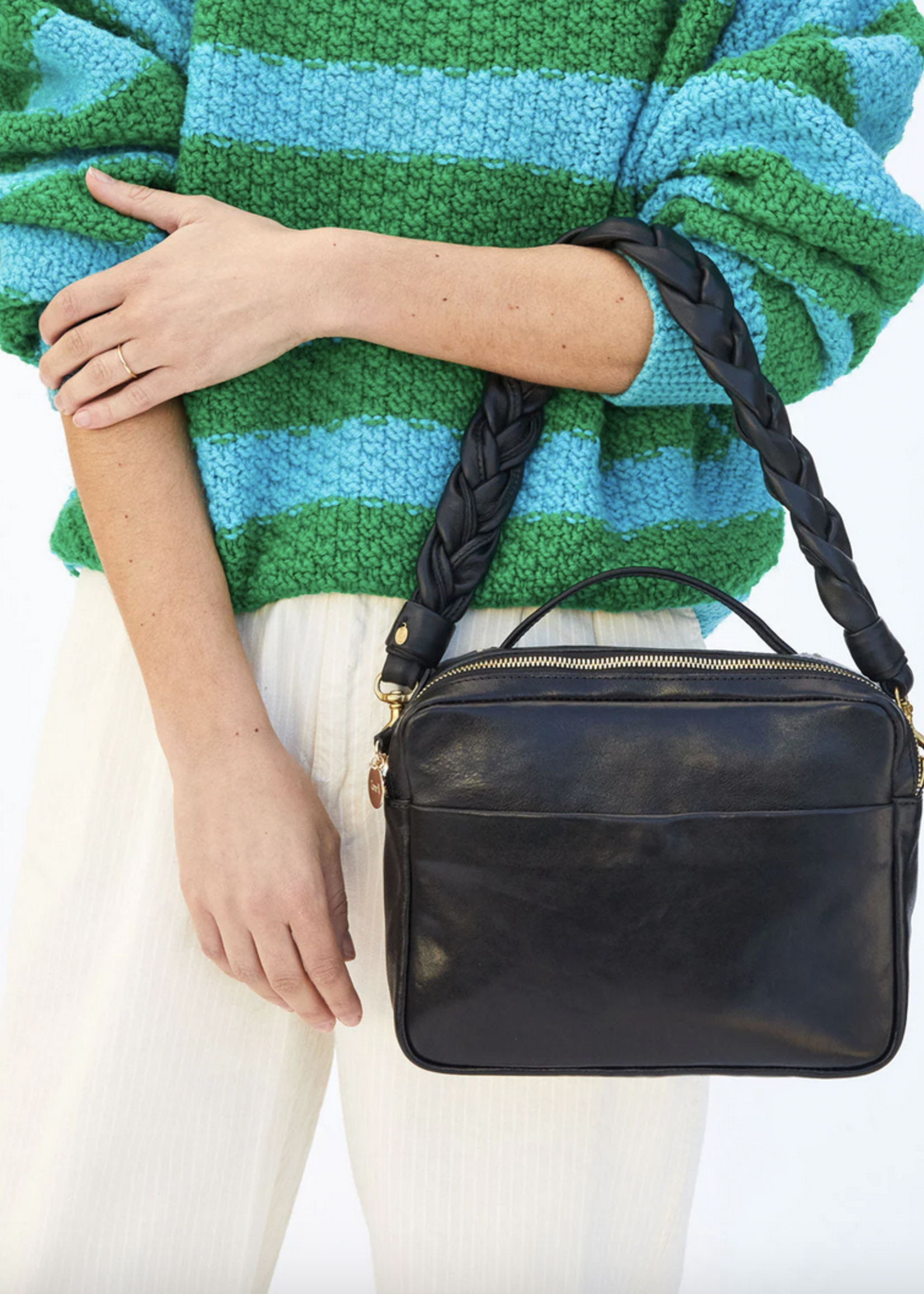 CLARE V. CLARE V. BRAIDED LEATHER SHOULDER STRAP