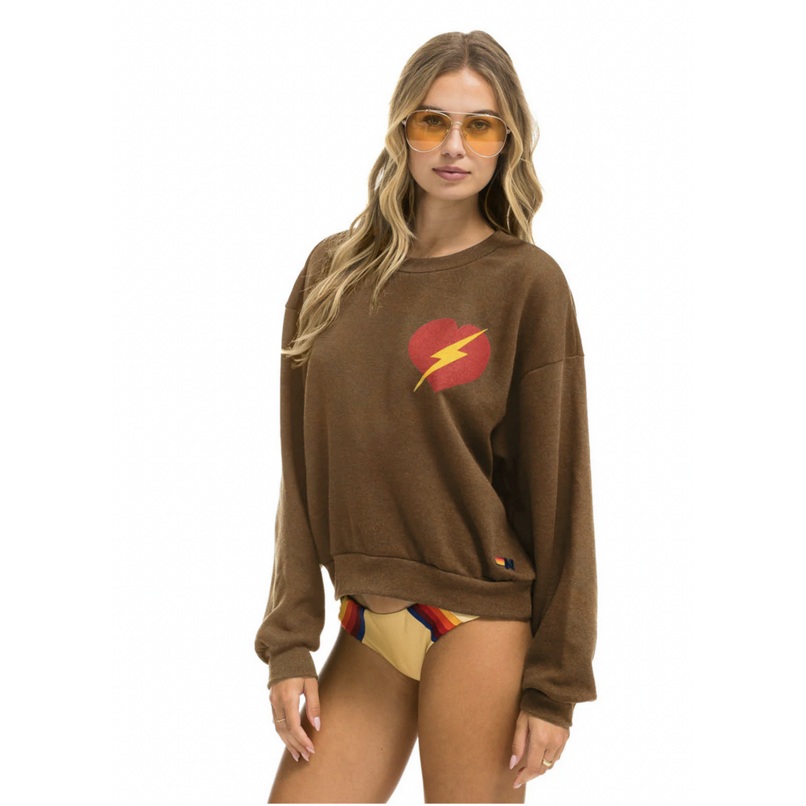 AVIATOR NATION AVIATOR NATION BOLT HEART CREW SWEATSHIRT RELAXED