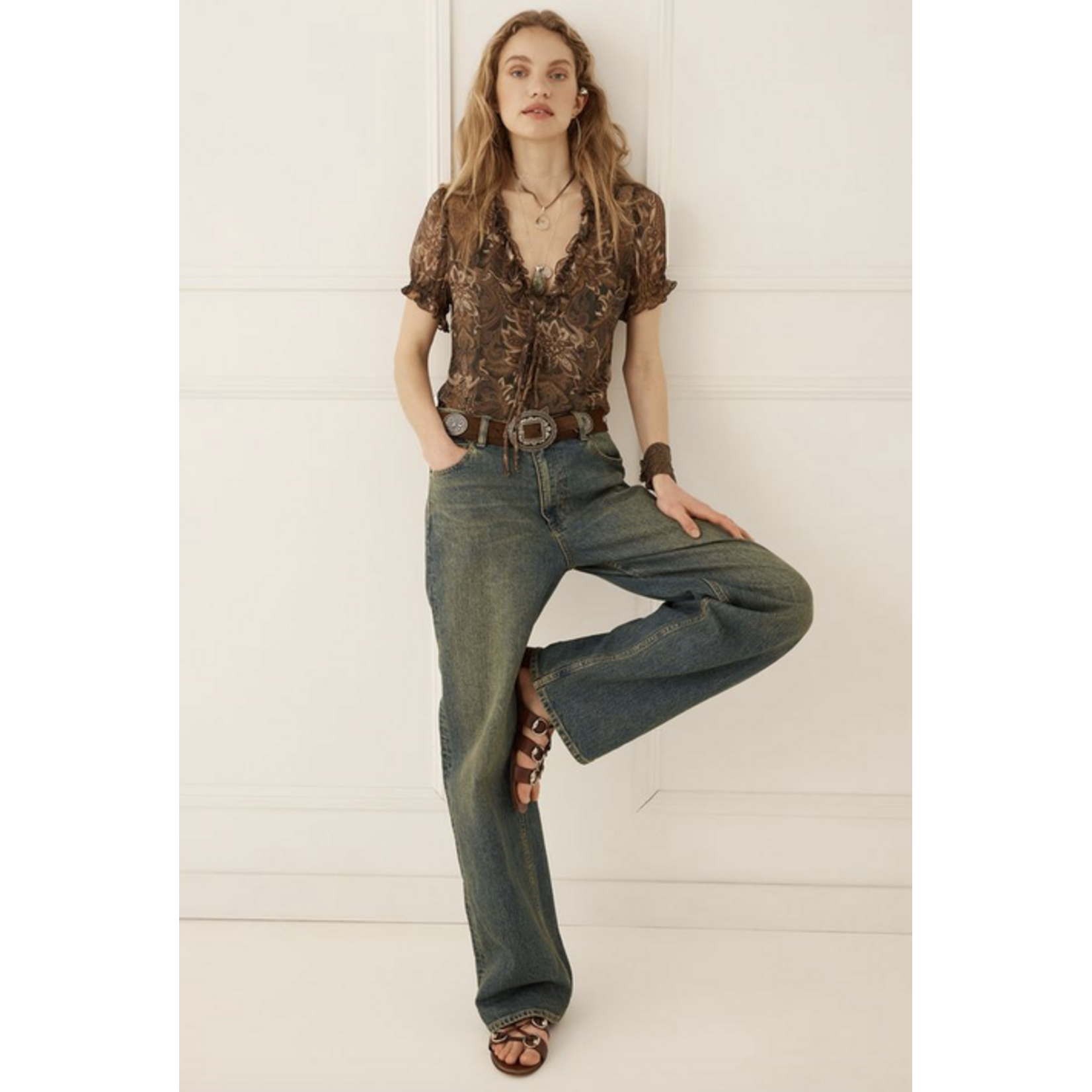 SPELL SPELL DAMASK SHORT SLEEVE BLOUSE
