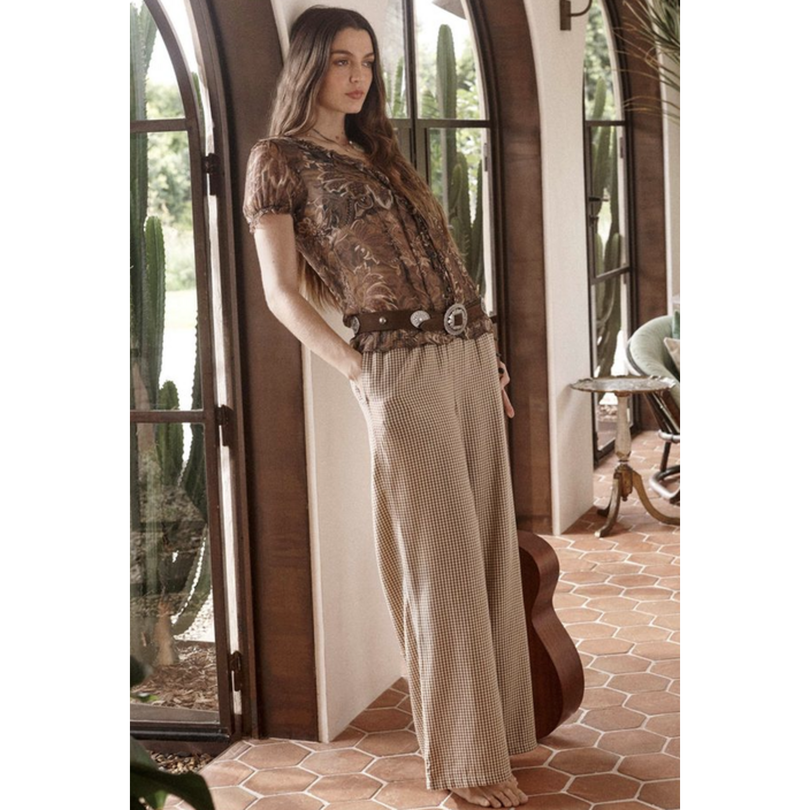SPELL SPELL DAMASK SHORT SLEEVE BLOUSE