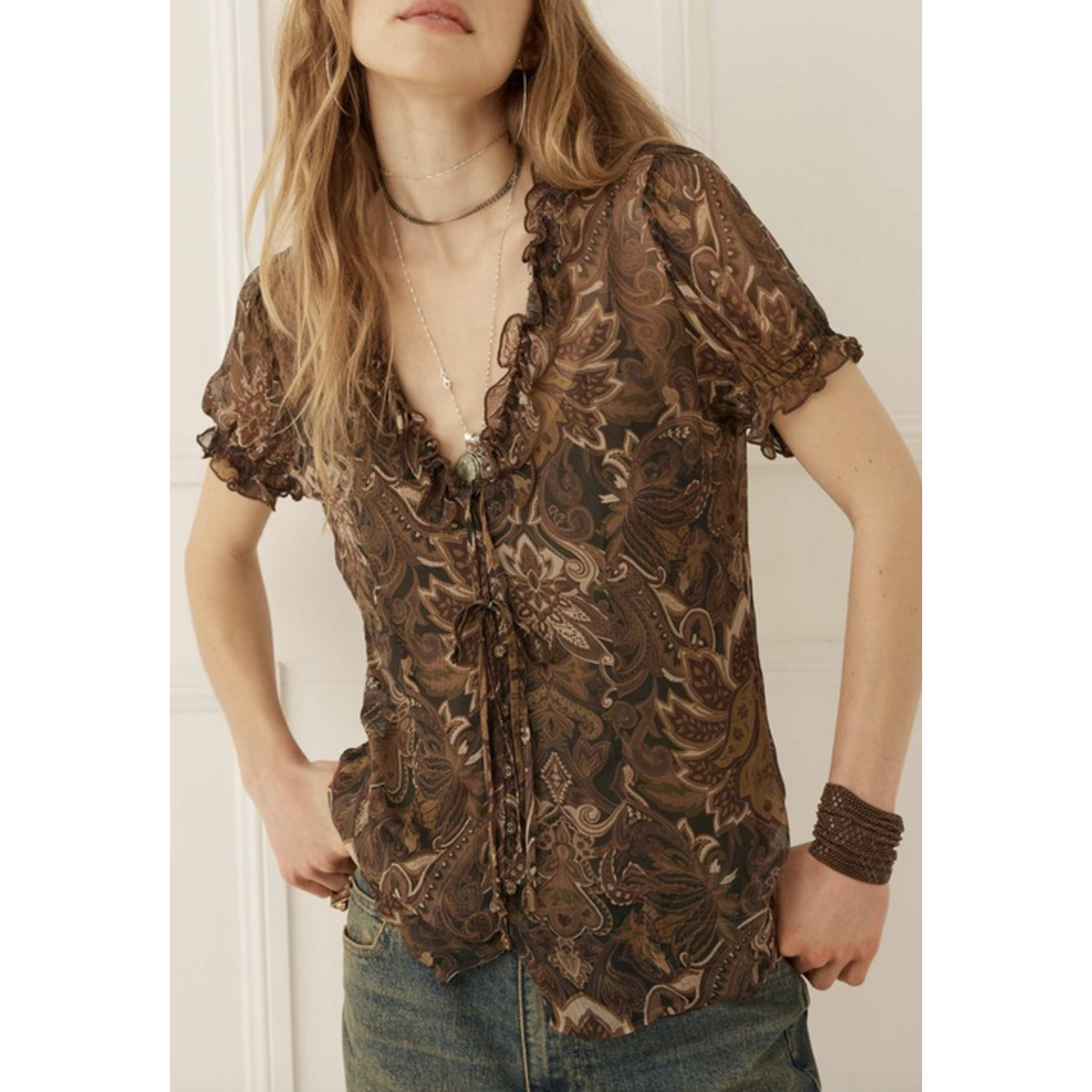 SPELL SPELL DAMASK SHORT SLEEVE BLOUSE