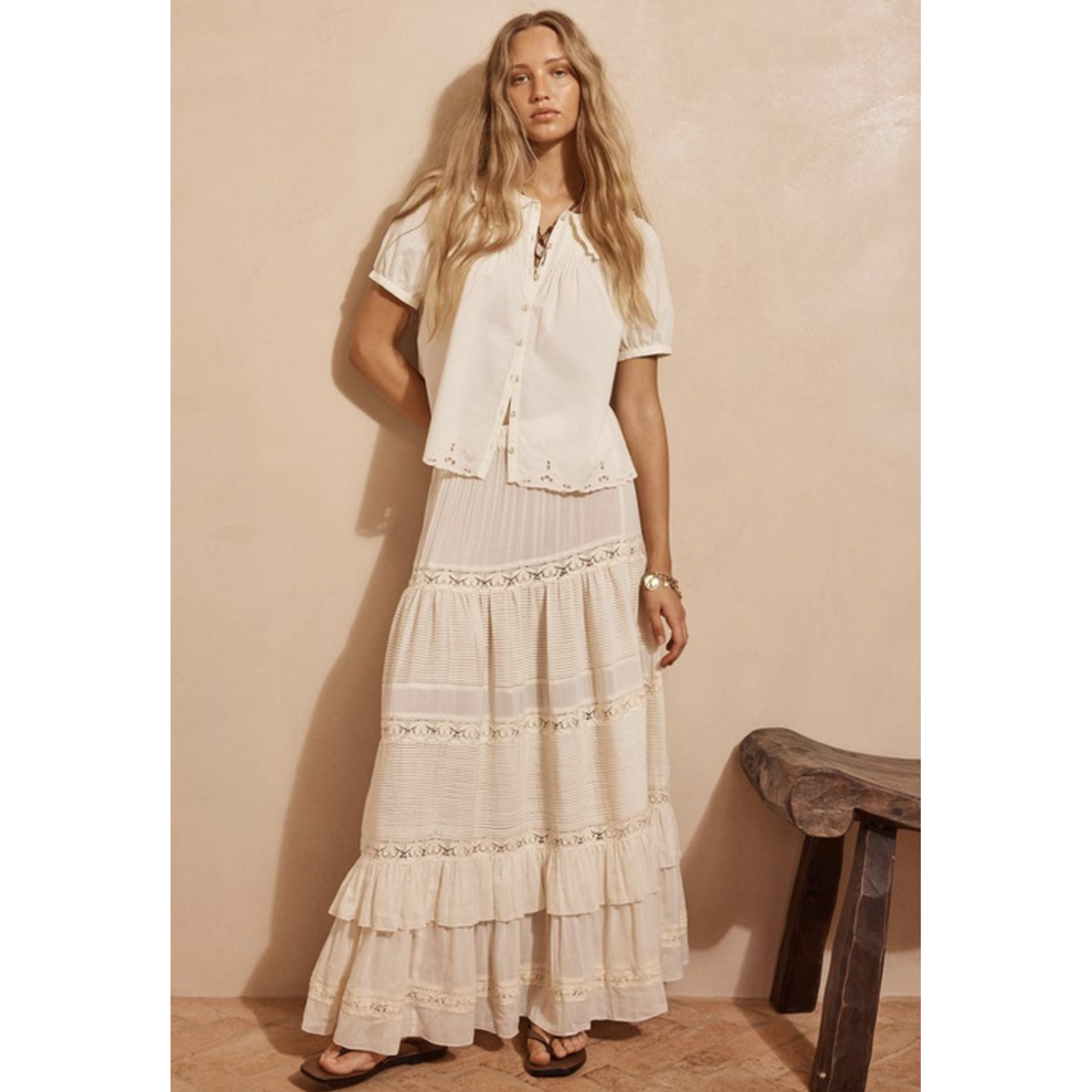 SPELL SPELL INES TIERED MIDI SKIRT