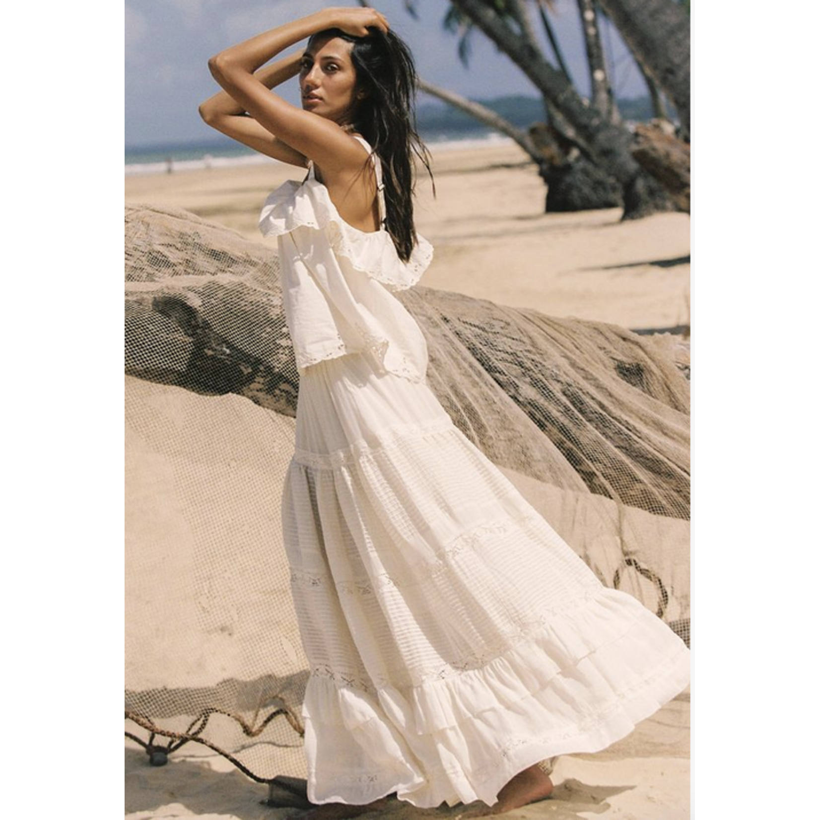 SPELL SPELL INES TIERED MIDI SKIRT