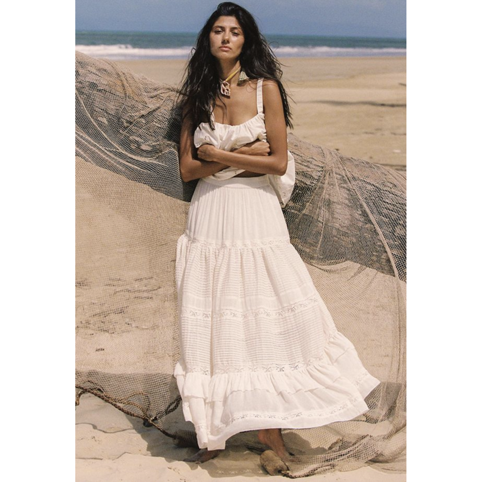 SPELL SPELL INES TIERED MIDI SKIRT
