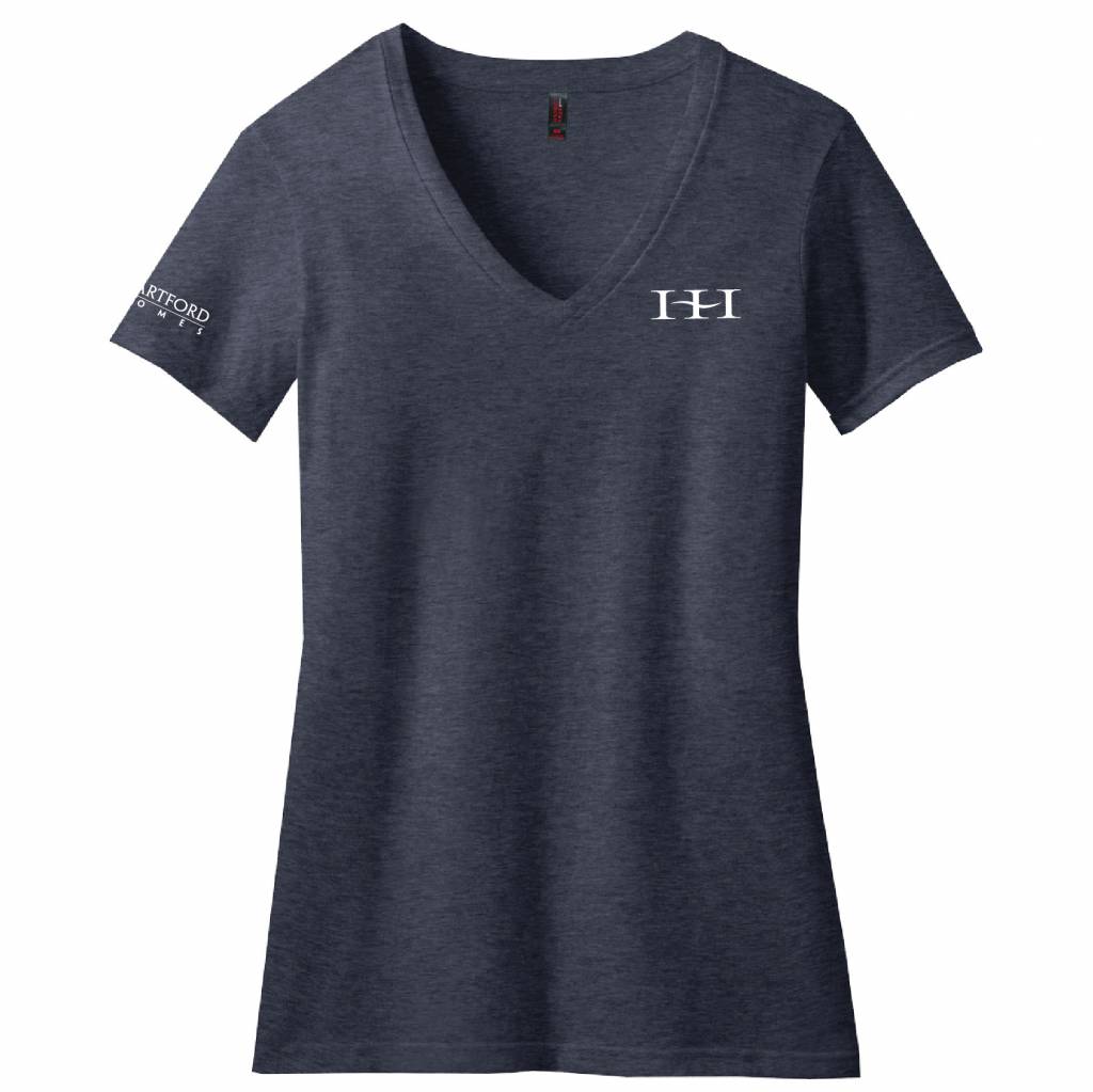 District Made District Made® Ladies Perfect Blend® V-Neck Tee (Heathered Navy)
