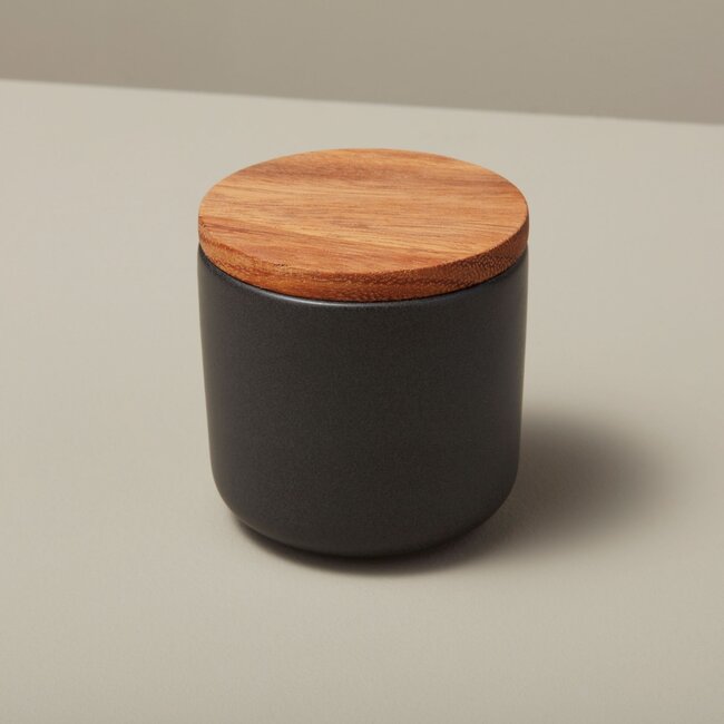 Be Home  Stoneware & Acacia Container Small Black