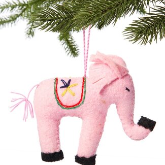 Silk Road Bazaar Elephant Pink Felt Ornament