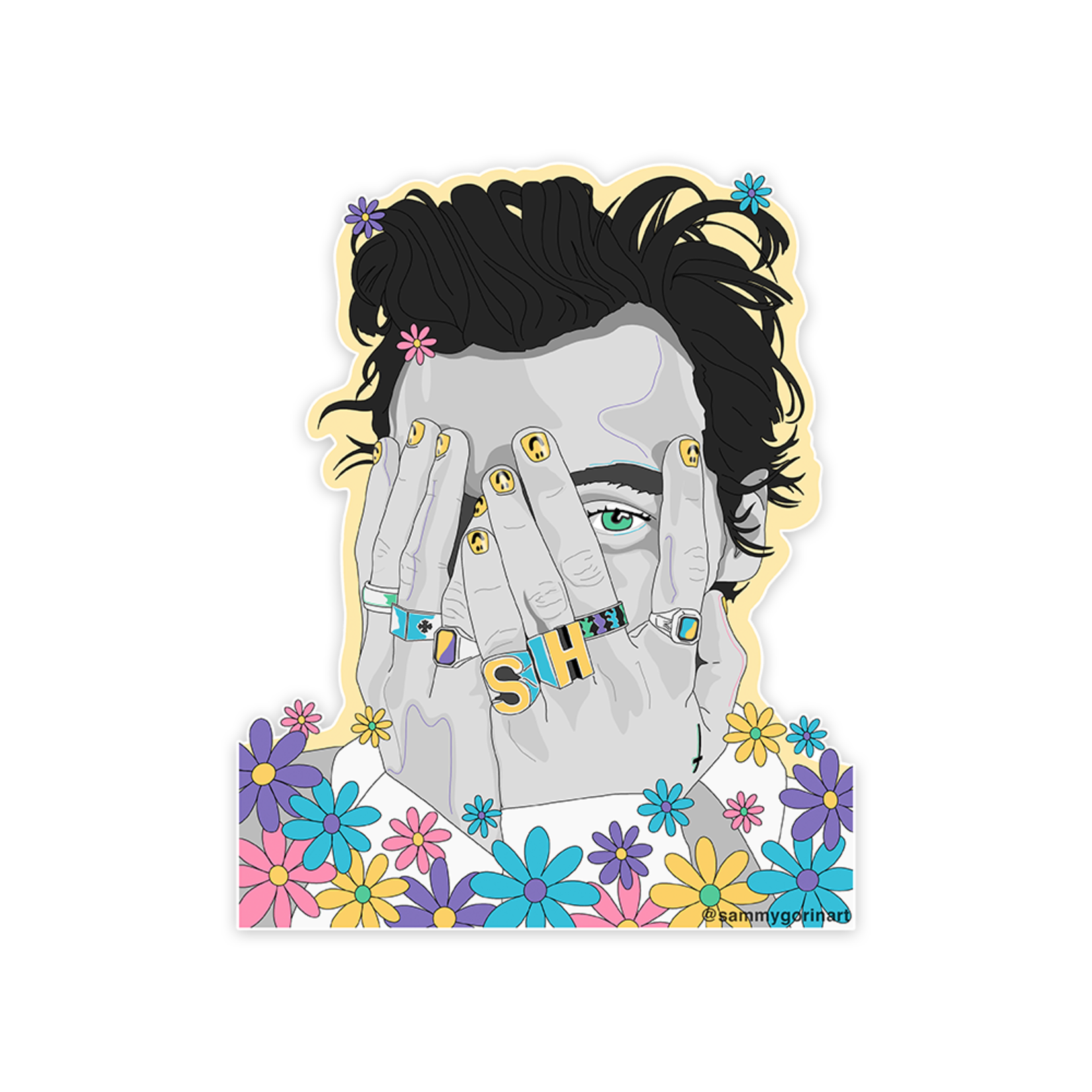 hand gangpad Nylon Sammy Gorin Sammy Gorin Sticker Harry Styles Black and White Flowers -  Woods Grove