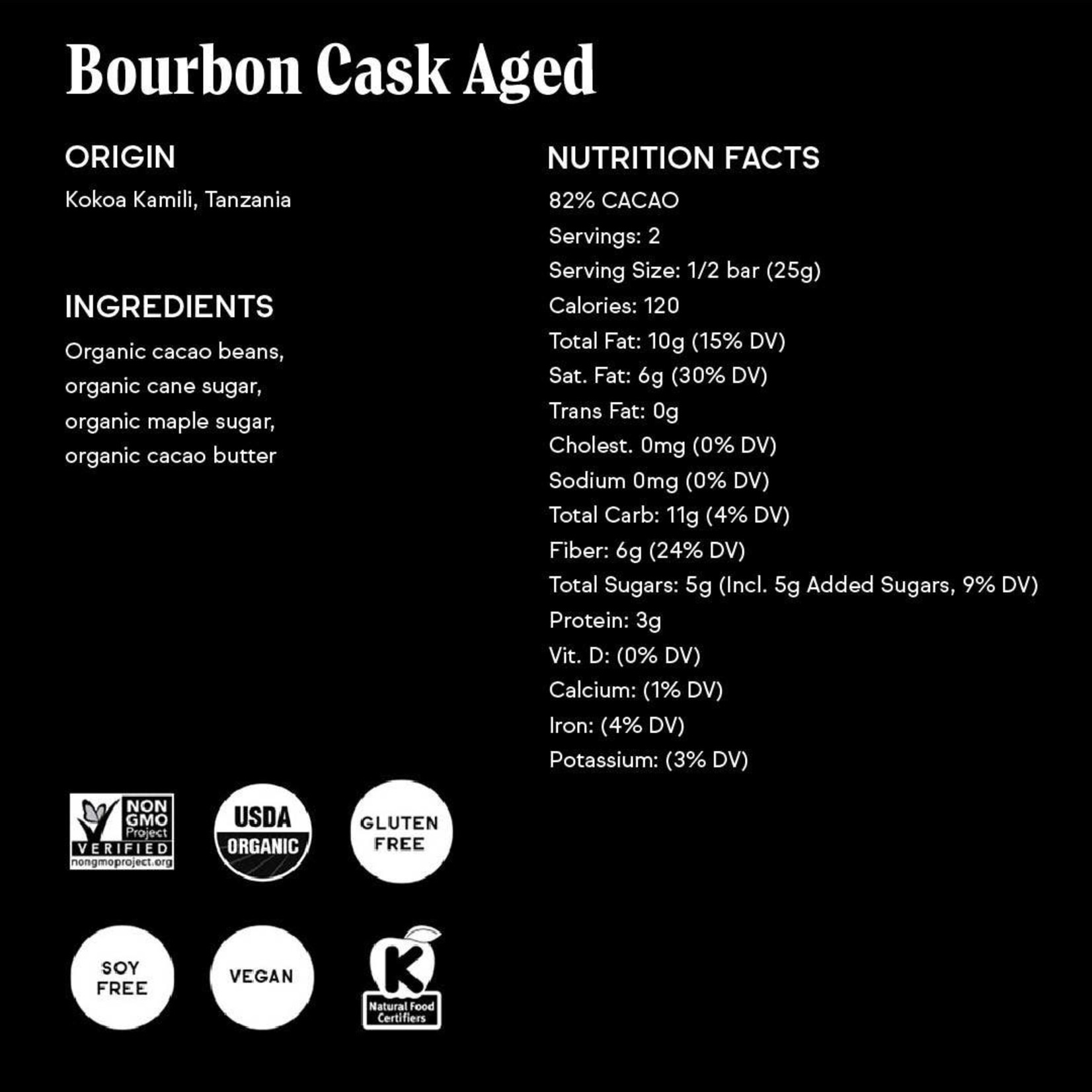 Raaka Raaka Chocolate Bar 82% Bourbon Cask Aged