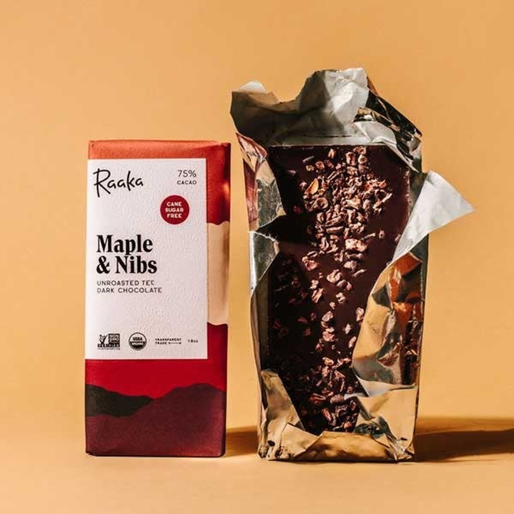 Raaka Raaka Chocolate Bar 75% Maple and Nibs