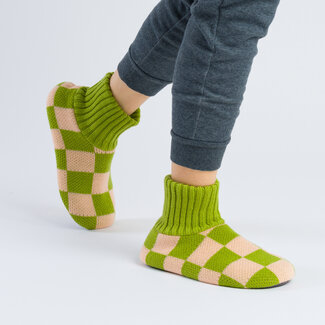 Verloop Verloop Checkerboard Sock Slippers Blush Green