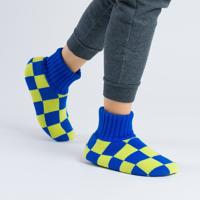 Verloop Checkerboard Sock Slippers Lime Cobalt