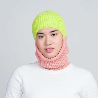 Verloop Verloop Ribbed Colorblock Balaclava Lime Coral