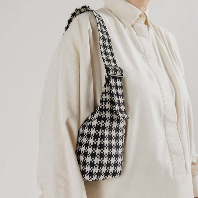 Baggu Mini Nylon Shoulder Bag Black & White Pixel Gingham
