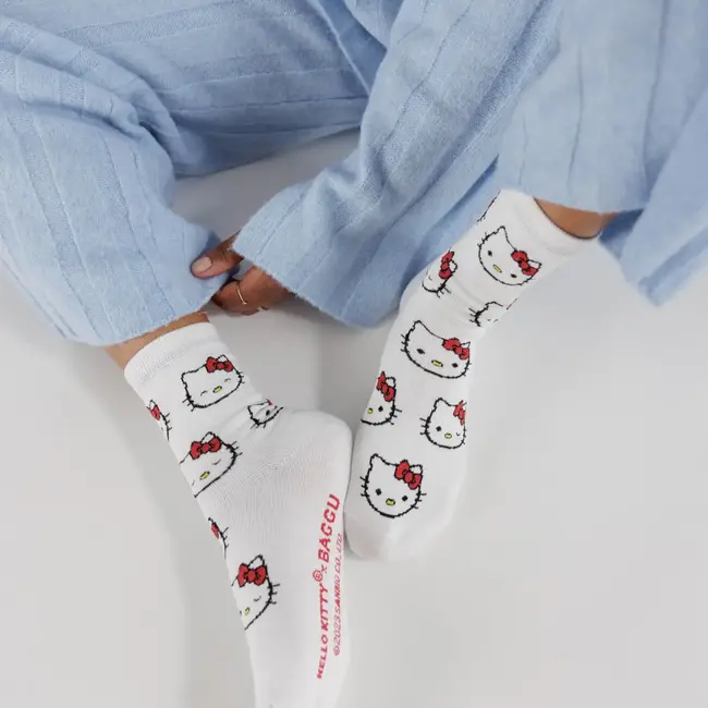 Baggu Crew Socks Check Hello Kitty Snow