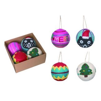 Transpac Felt Tufted Bright Ornament  Set of 4 in Craft Box