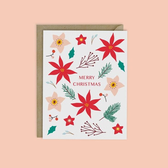 Merry Christmas- Holiday Poinsettia and Winter Florals Card