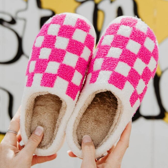 Katydid Hot Pink & White Checker Slippers