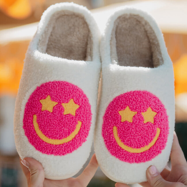 Katydid Hot Pink Star Eyed Happy Slippers