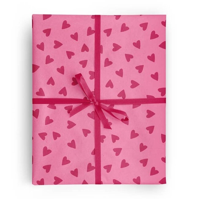 Red On Pink Hearts Wrapping Paper Roll