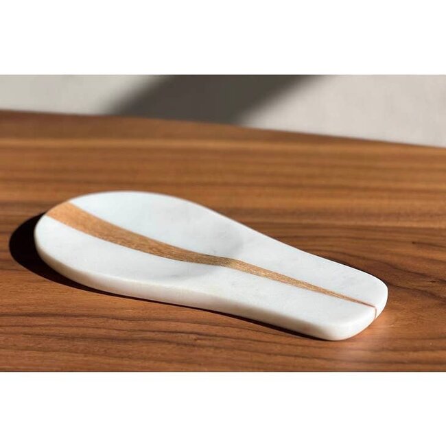 White Marble and Wood Spoon Rest