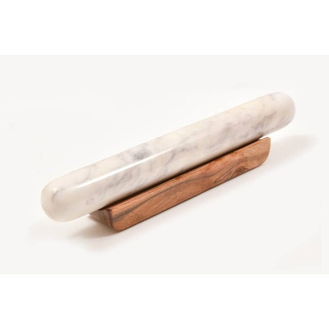 White Marble Rolling Pin and Wood Base