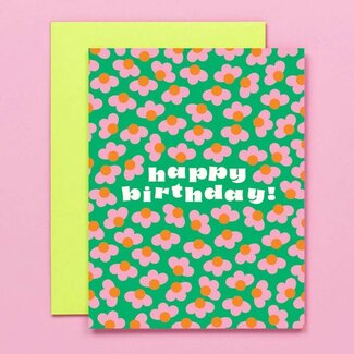 Birthday Buds Retro Flower Pattern Birthday Card