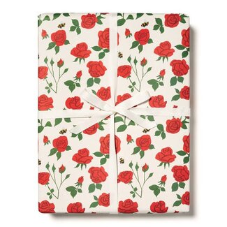 Red Cap Cards Blooming Roses Wrapping Paper