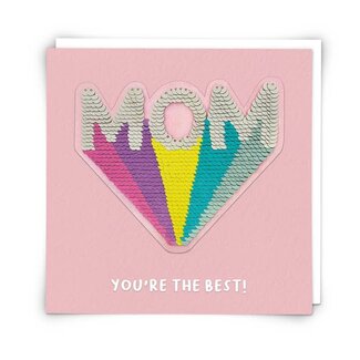 Redback Cards Sequin Mom Card with Reusable Reversible Sequin Patch